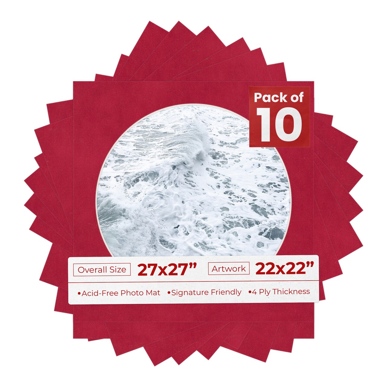 Red Suede Mat Board for 27x27 Frames - Circle Opening for 22x22 Photos